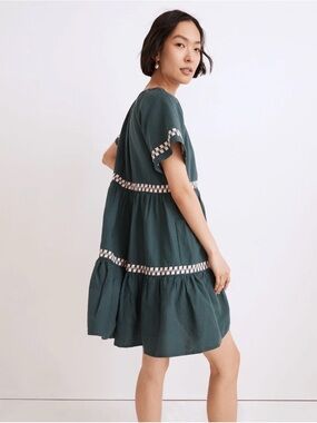 Madewell Embroidered Linen-Blend Flutter-Sleeve Mini Dress Medium